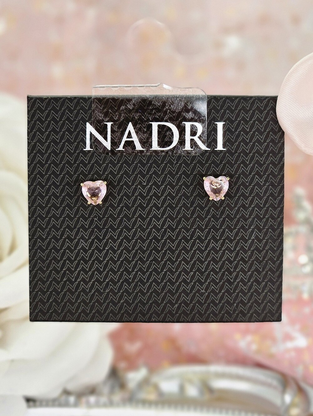 Nadri CZ Heart Stud Earrings Pink Gold Plated Love Bridal Wedding Minimalist